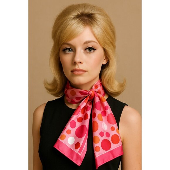 Vintage Pink Polka Dot Scarf Y2K Retro Mod 60s Style Long Neck Wrap 58” - Picture 4 of 4